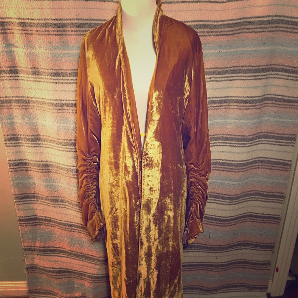 Free People Yellow/Gold Bohemian Velvet Duster